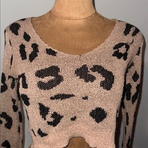 SHEIN Black and Brown Leopard V-Neck Sweater